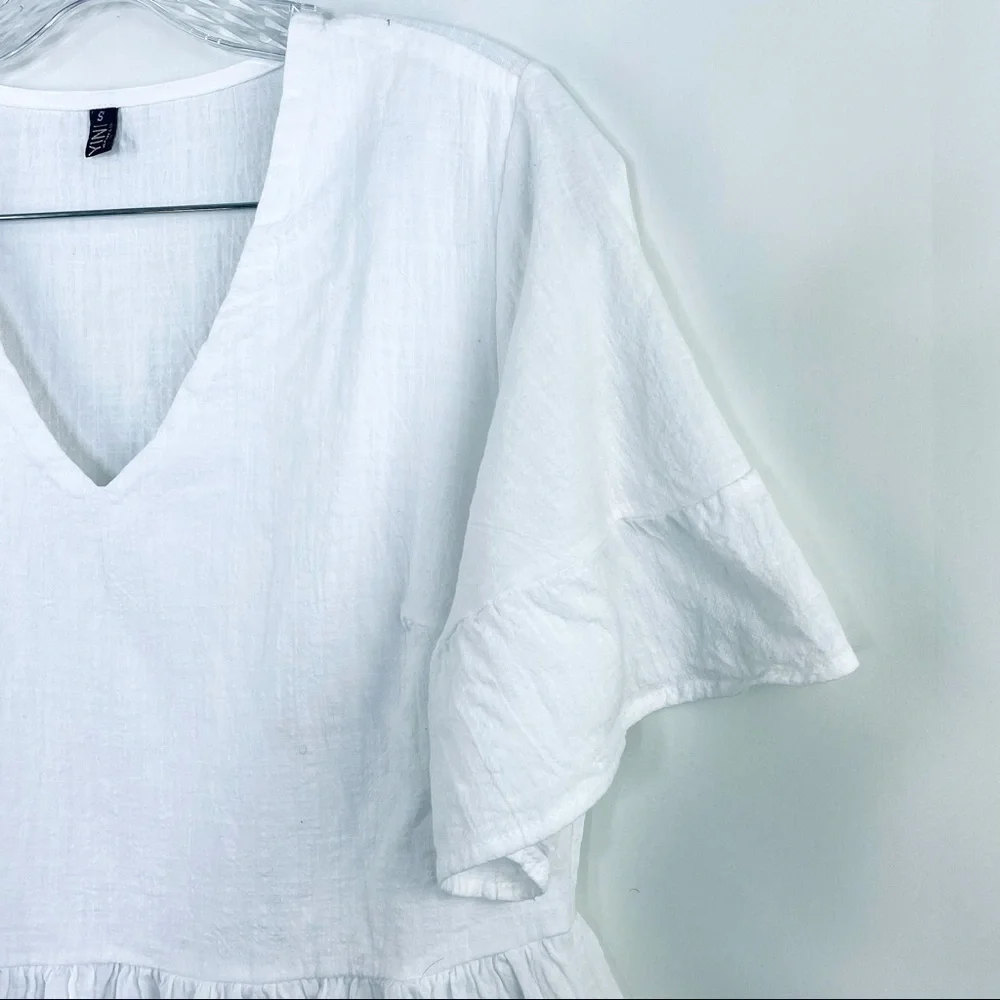 Amazon.com White Summer Swing Dress Tunic Bell Sleeve Tiered Dress Sz S - Picture 8 of 10